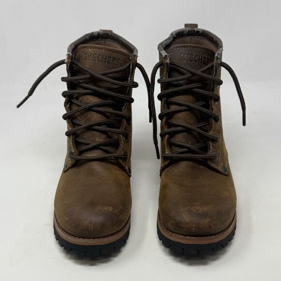 Skechers Logger Boots Womens 6.5 Brown Leather Chunky Heel Y2K Biker 47808 - Picture 6 of 16